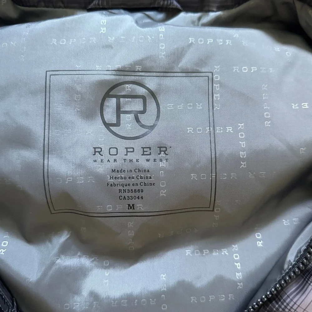 Roper Mens Grey Plaid Down Fill Puffer Vest Size M 03-097-0685-6653 GY